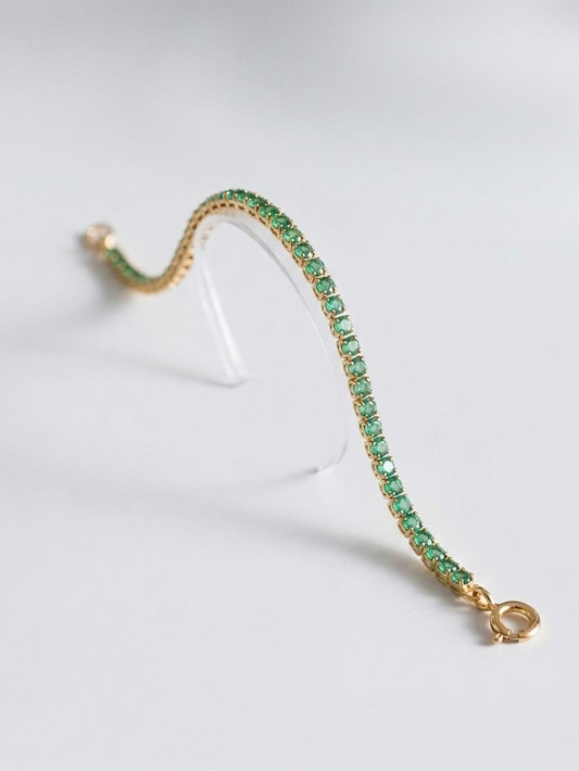 Pulsera Tennis en oro laminado con esmeraldas naturales